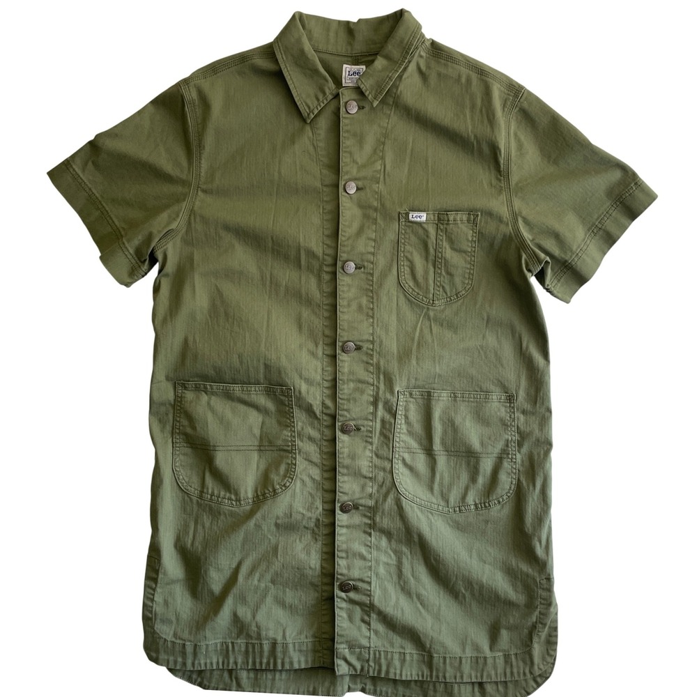 Lee Workwear Shirt Dress Womens L Olive Green Short Sleeve‎ Button Front Pockets